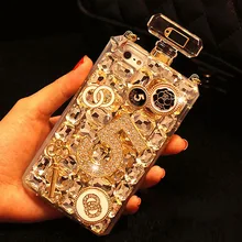 Handmade Diamond Bling Perfume Bottle Case For Galaxy S7 S6 Edge S5 Note 5 4 3 TPU Soft Cover for iPhone 4 4S 5 5S 6 6S 6Plus