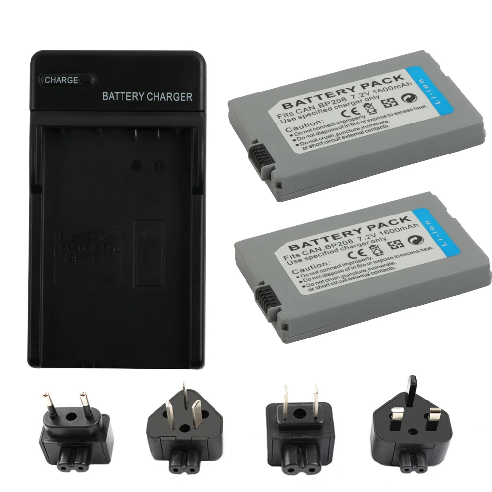 

2x BP-208 BP 208 Camera Battery + Quick Charger for Canon DC10 DC19 DC20 DC21 DC22 DC40 DC50 DC51 DC95 DC100 DC200 DC201 DC210