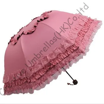 

UPF>50+ Arched princess umbrellas,8 ribs,folding black coating 2 times ,windproof,border lacing,bag parasol,UV protecting