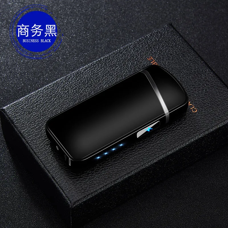 Новая Металлическая электрическая зажигалка с гнездом USB power display перезаряжаемая Зажигалка для сигарет с двойной дугой Плазменные зажигалки высокого качества Gfit - Цвет: Dark