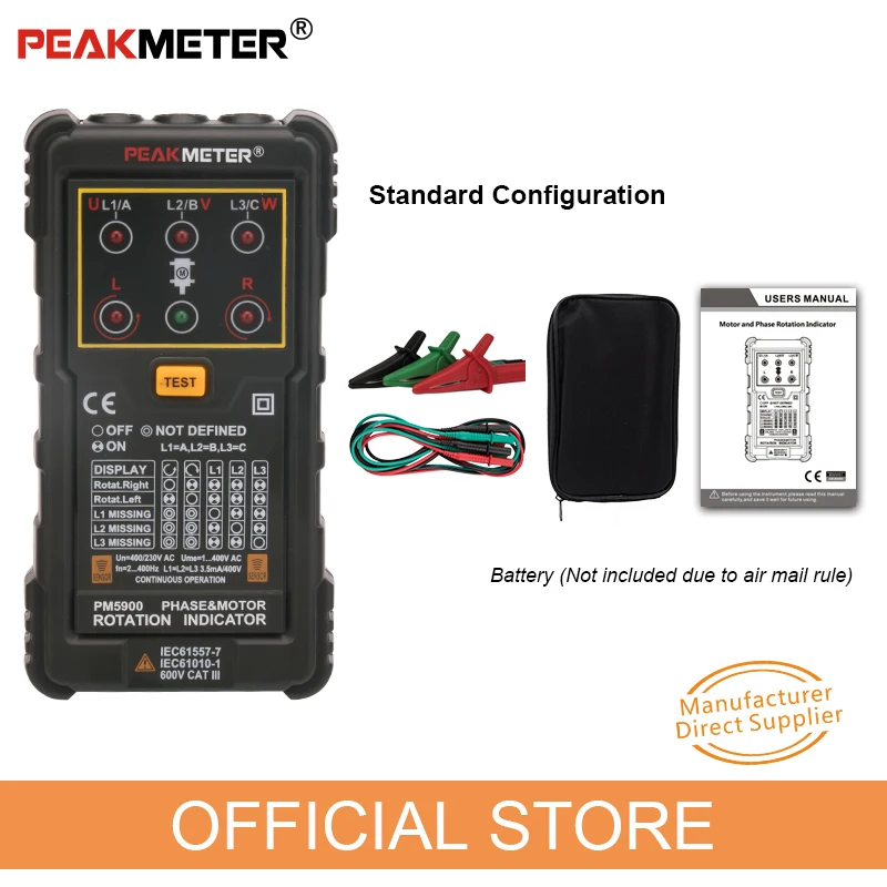 PEAKMETER PM5900 3 индикатор вращения мотора измеритель последовательности тестер Индикатор поворотного поля 3 фазы системы тестирования мотора Multimetro