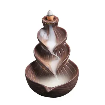 

Ceramic Lotus Shape Backflow Incense Burner Ceramic Buddhism Incense Waterfall Censer Smoke Waterfall Lotus Zen Incense Holder