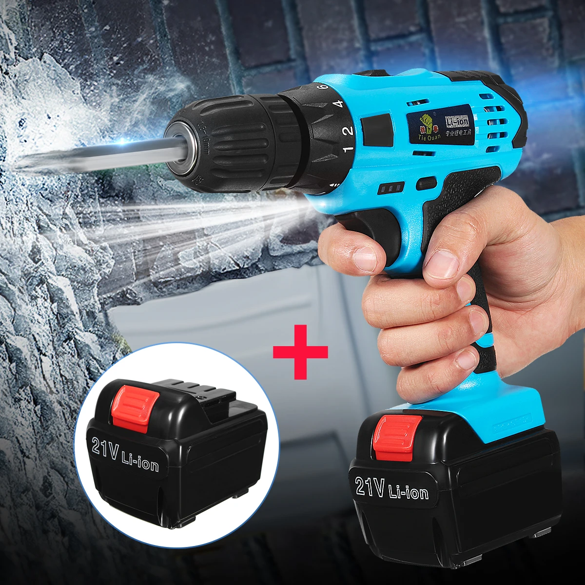

21V Power Tools Rechargeable Drill Electric Brushed Drill Li-ion Battery Cordless Driver 2 Speed+2 Battery Screwdriver