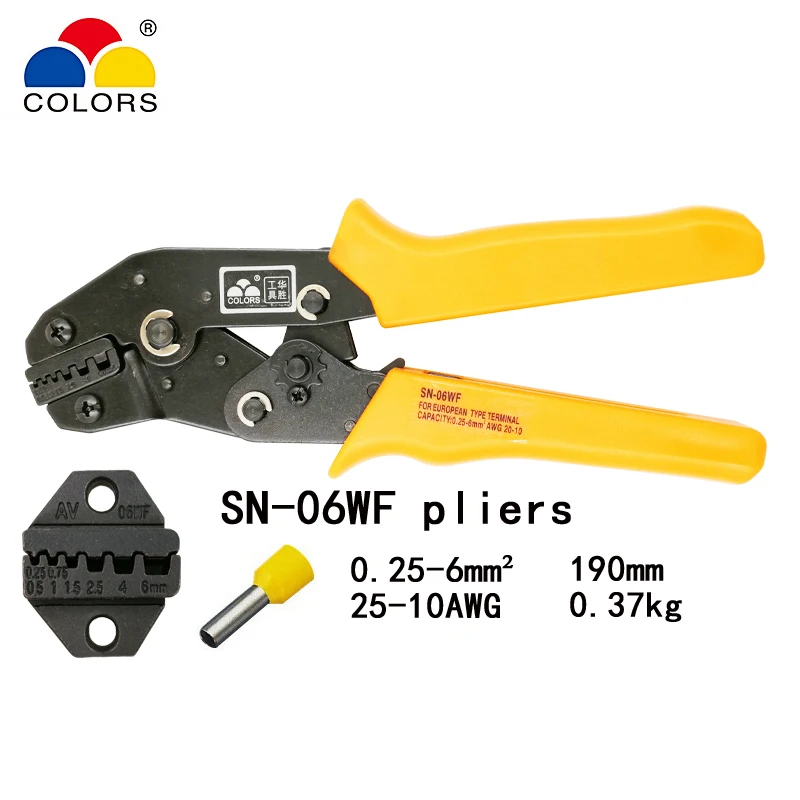 

COLORS SN-06WF 0.25-6mm2 24-10AWG crimping pliers european style for tube terminal clamp self-adjusting hand tools