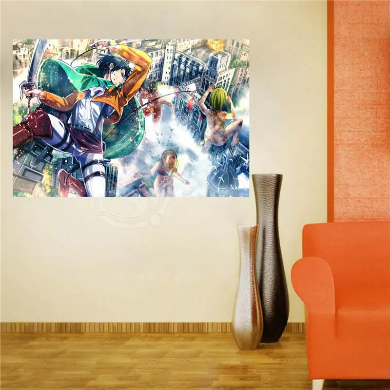 

W620F50 Custom shingeki no kyojin Anime Canvas Painting Wall Silk Poster cloth print DIY Fabric Poster FW#-48