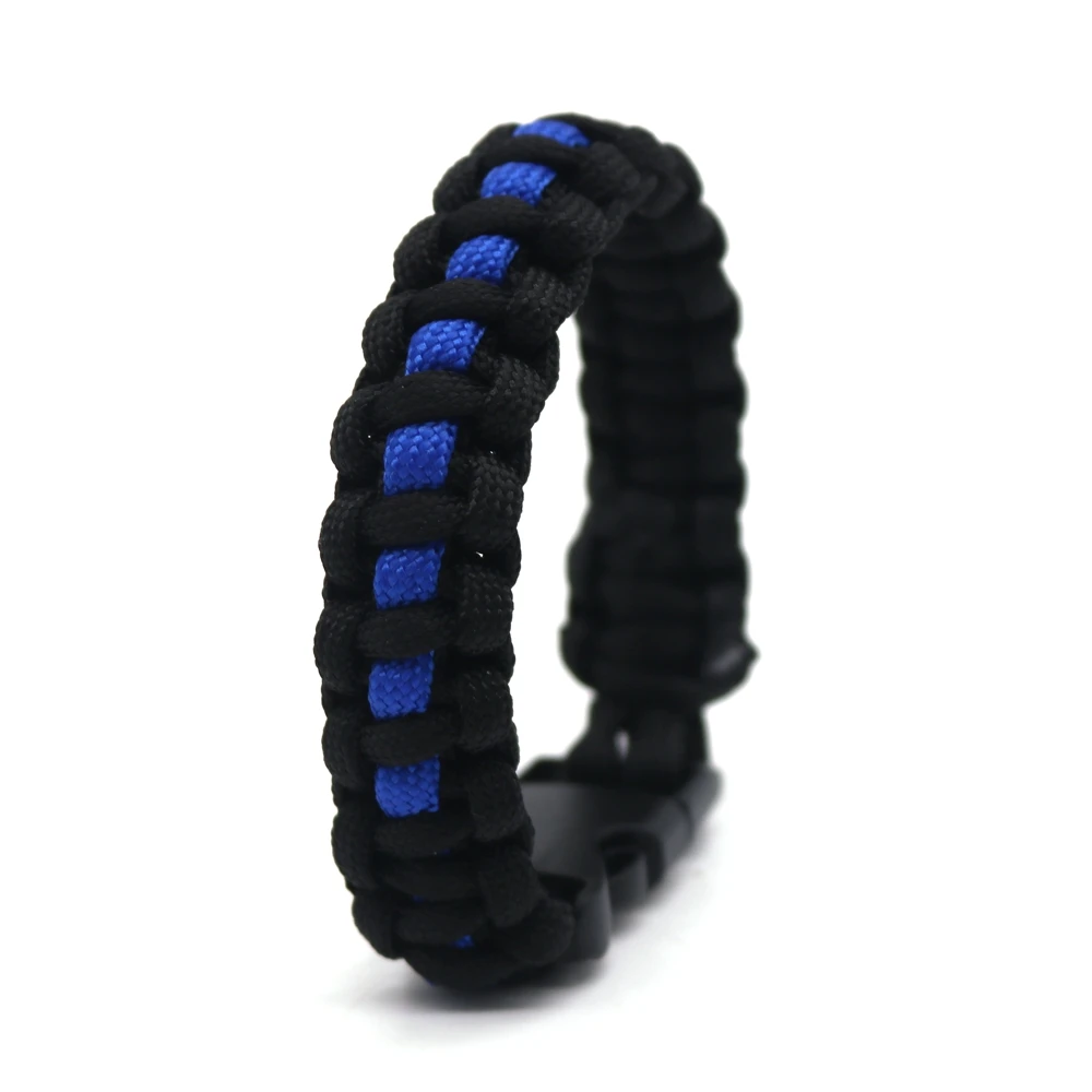 Fashion Thin Blue Line Paracord Bracelets Cobra Weave Woven Handmade Outdoor Jewelry Great Gift for Women and Men fans | Украшения и