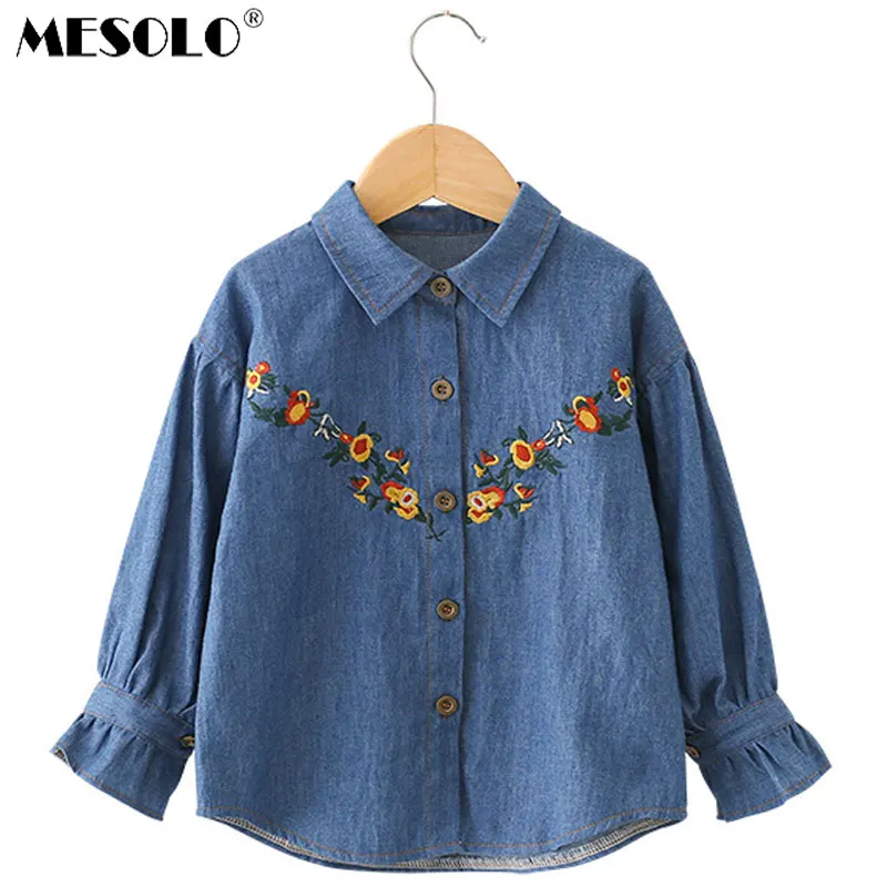 

MESOLO Girls shirt embroidered coat lapels of new fund of 2019 autumn horn sleeve blouse G1123 - CTJ017
