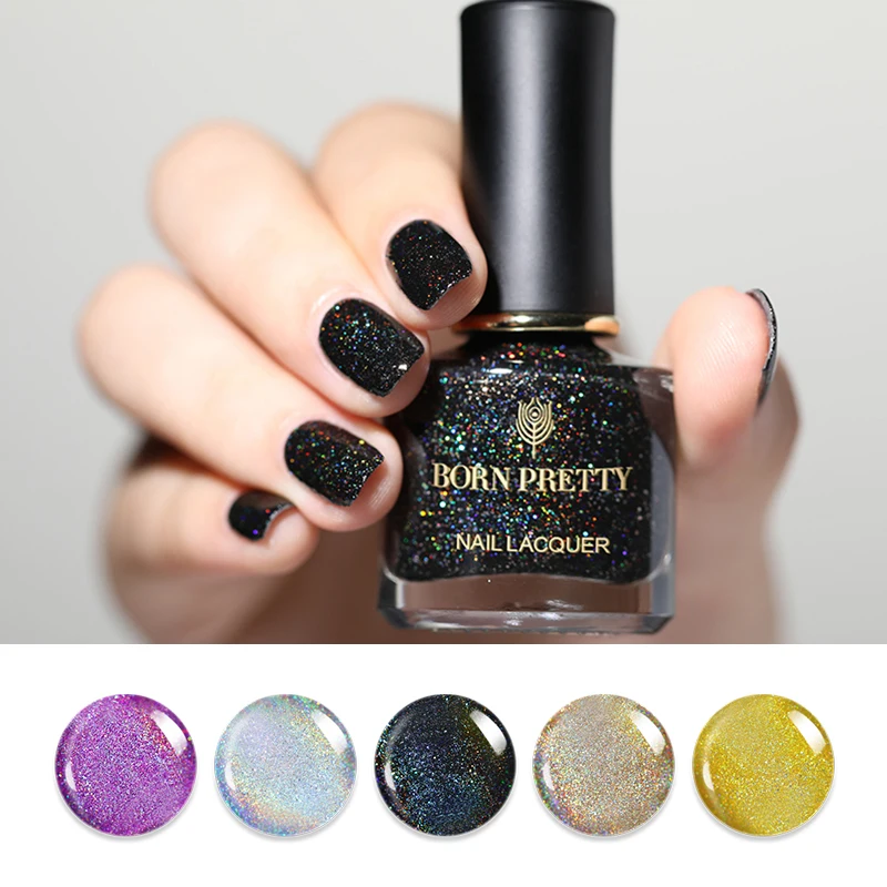 

BORN PRETTY Holo Glitter Nail Polish 6ml Laser Shining Rainbow Holographic Nail Lacquer Manicure Tips Nail Art Varnish