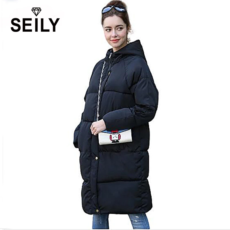 Seily Plus Size Long Winter Puffer Jacket Hooded Quilted Bread Cotton Thick Warm Coat Women Wear 2017 Fashion Parka Dresses