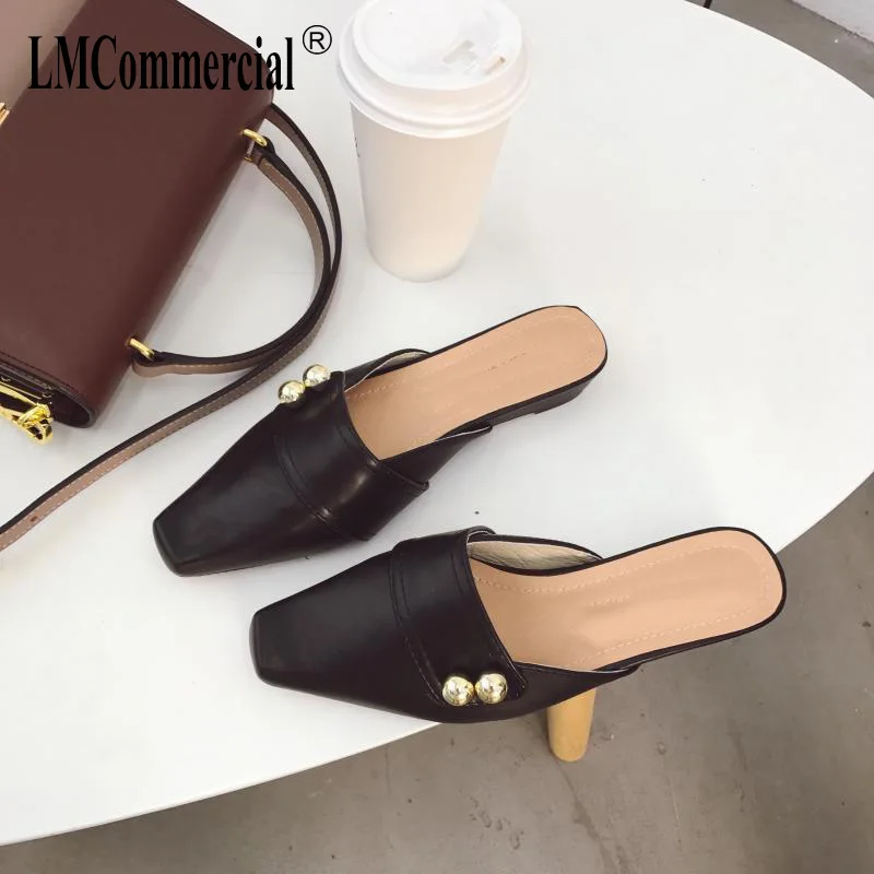 

Spring new south Korean women's shoes square head shallow square root lazy half slippers flip flops womens shoes summer female