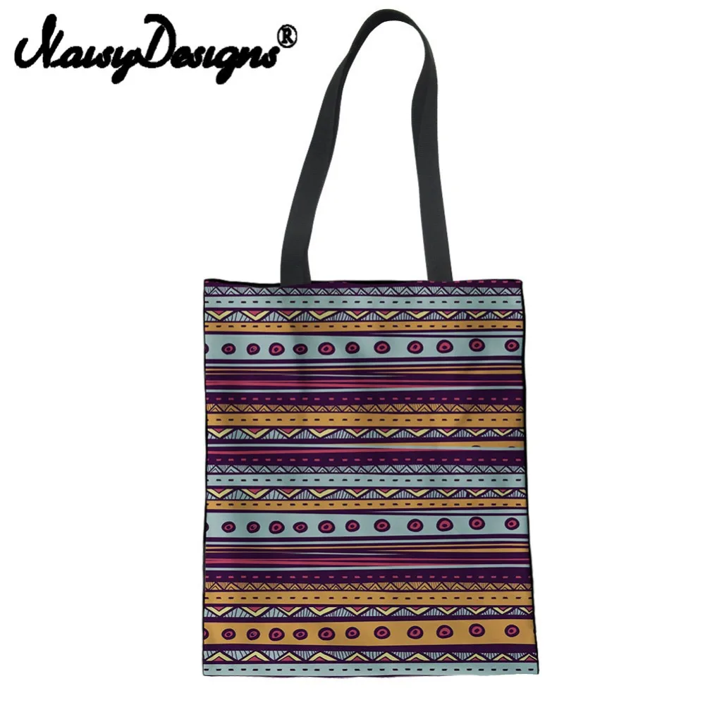 

NOISYDESIGNS ethnic-style pattern printed Reusable Canvas Shopping Bags for Women girls Folding Eco-friendly Pouch Linen Mujer