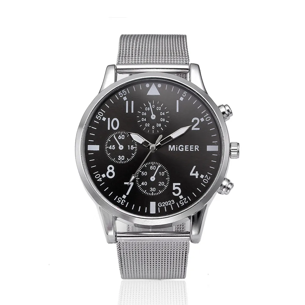 

MIGEER Women's Net with Watch #g2023 Fashion Arabic Digital Three Eyes Black Stainless Steel Dial Quartz Business Wrist Watch a7
