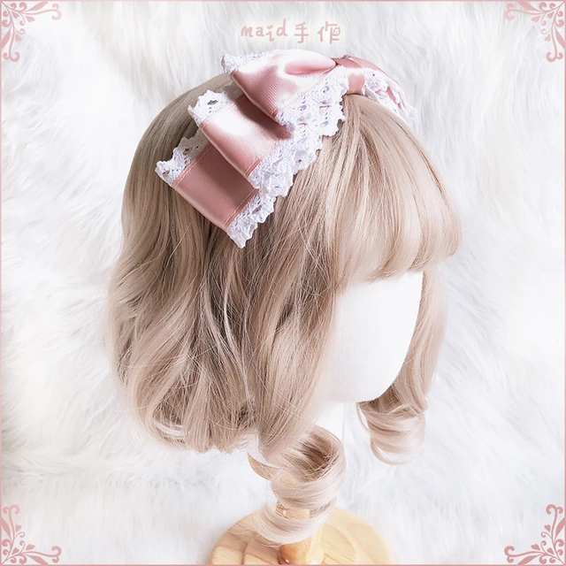 Hand made pink hair ribbon lace kc lolita daily grace bowknot of tire -  AliExpress