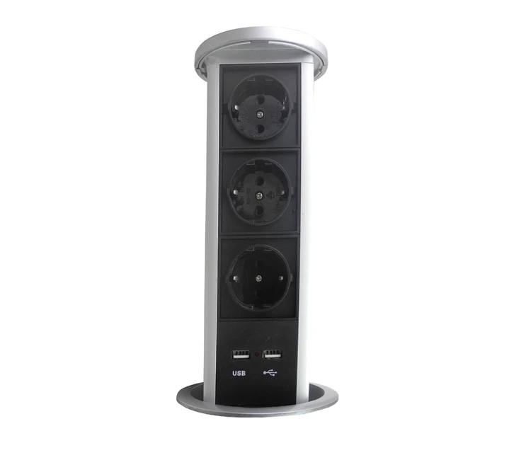 

Automatic Raising Type Pop up Power Socket Outlet 3 EU Plug and 2 USB Ports for Office/Kitchen/Conference Room Home Decoration