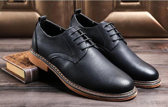 New spring round toe lace up mens dress shoes bussines dress solid ...