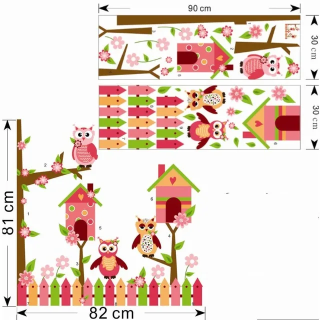 Совы Дерево наклейки на стену детский подарок декор для игровой комнаты Детская мультфильм наклейки для дома 1008. Животные настенные искусство цветы растение poster4.0 - Цвет: H01019