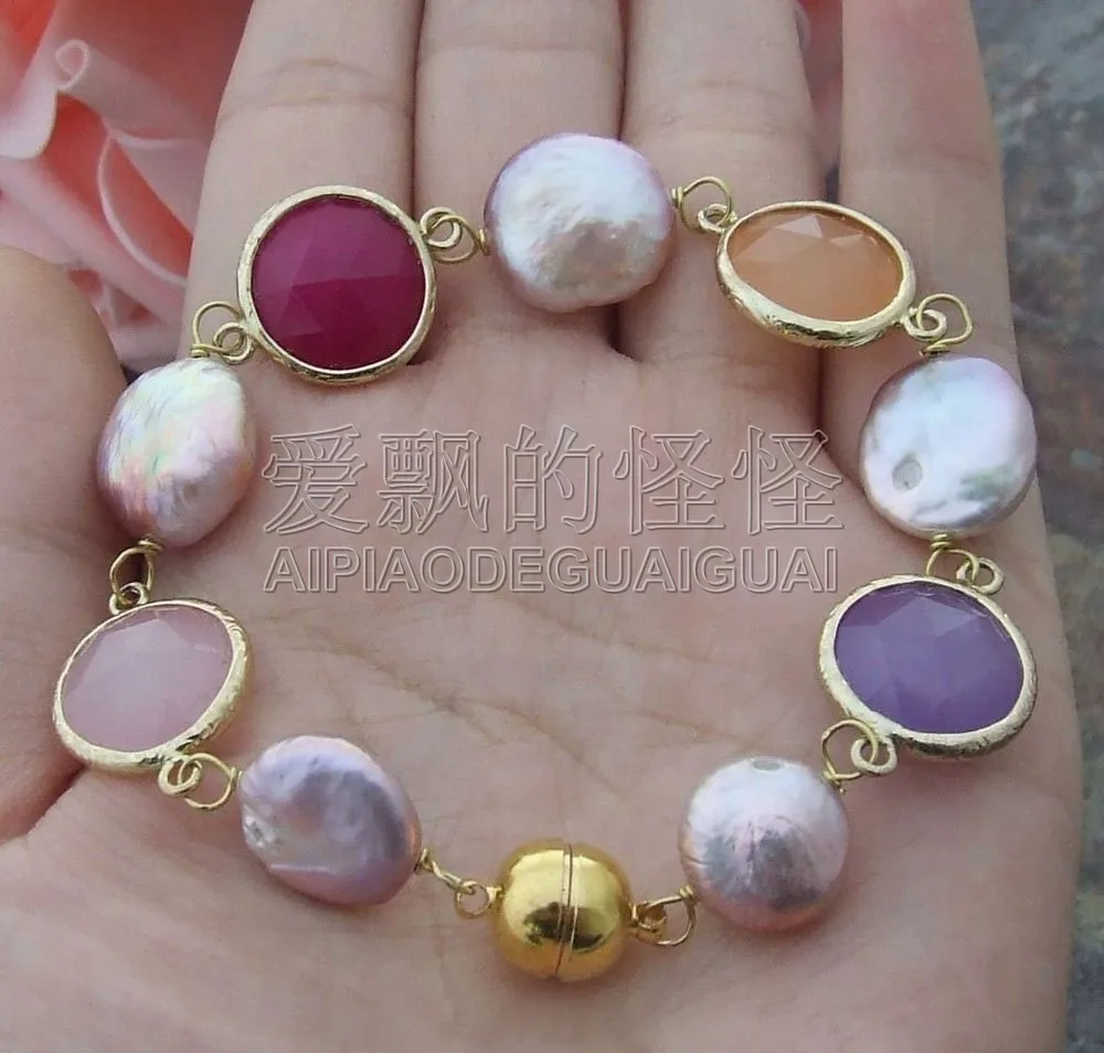 B032710 " Фиолетовый монета Кеши pearl multi Цвет браслет