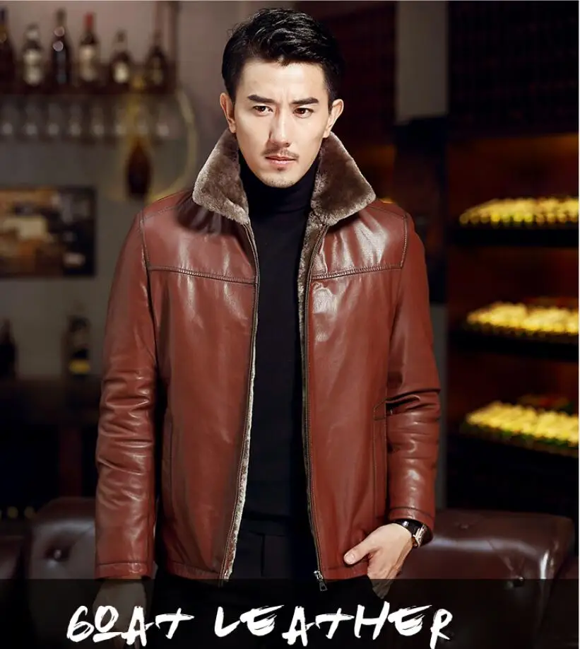 

Genuine Leather Men's stand collar slim jacket Sheepskin mens jackets and coats leather winter jacket men