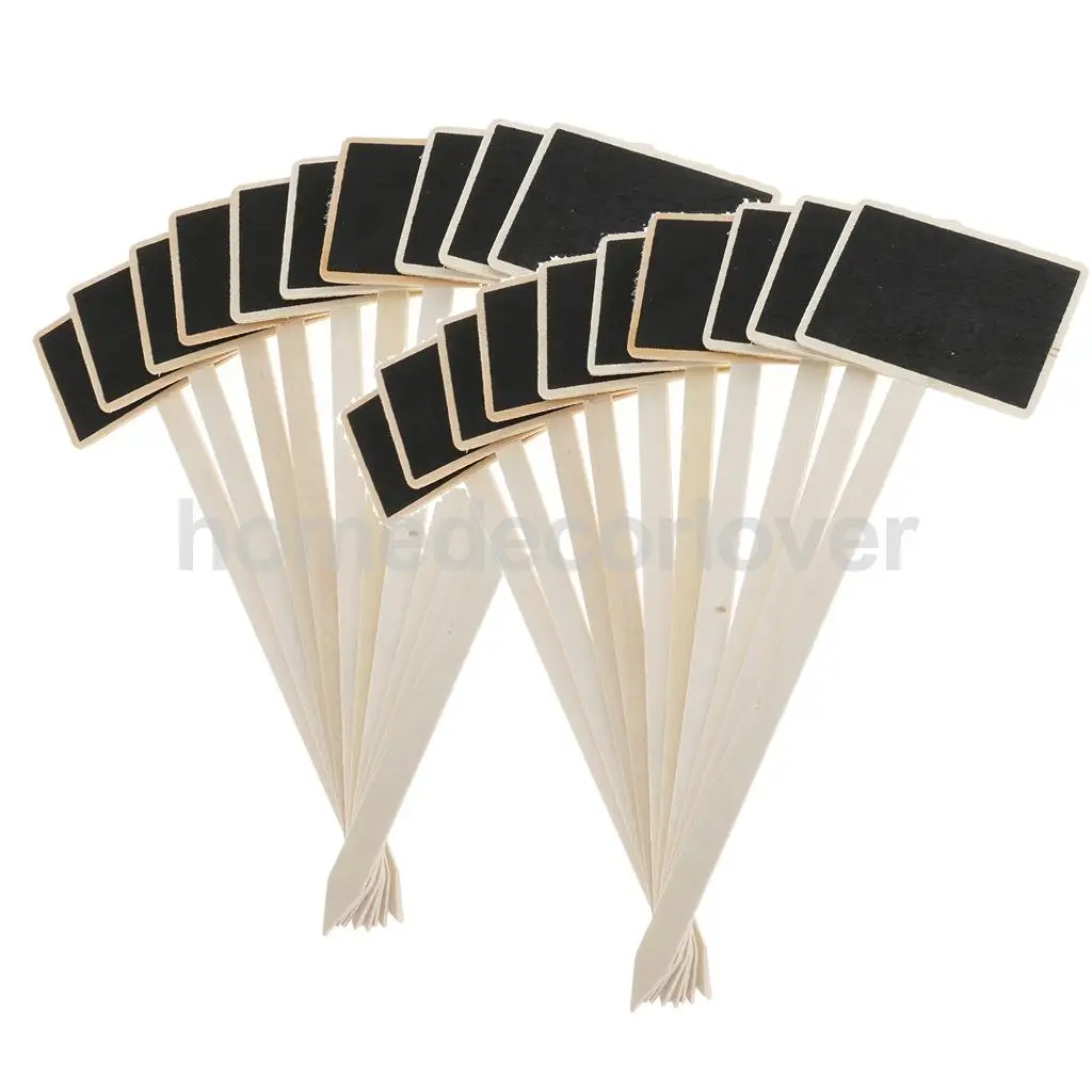 

20pcs Wooden Black Board Party Message Note Chalkboard Planter Stick Tags