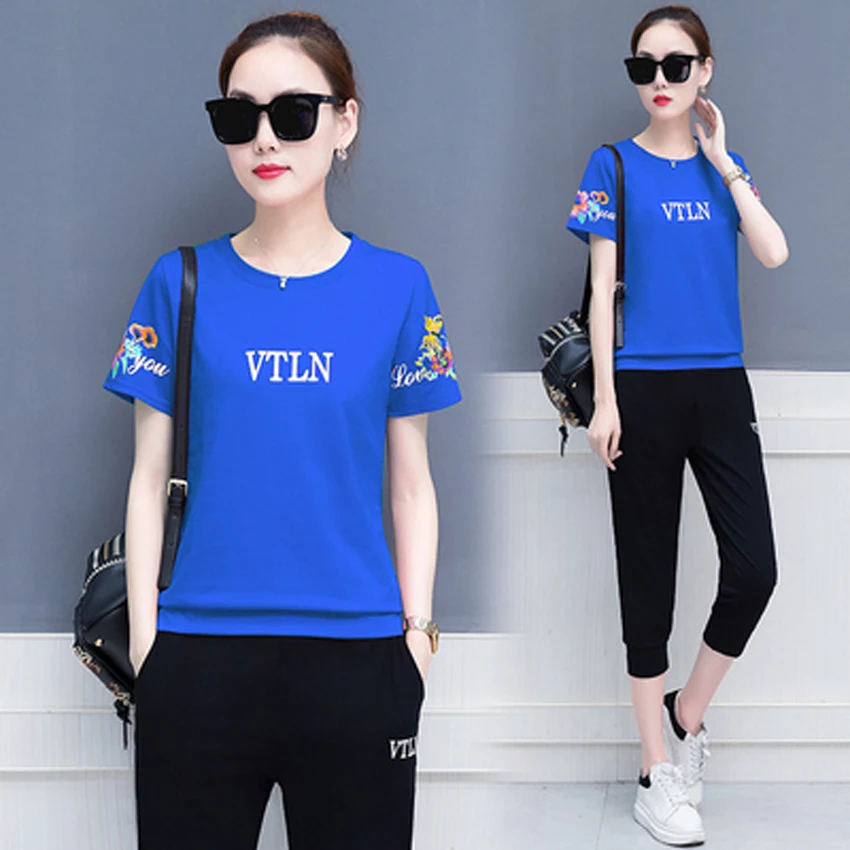 

Tracksuits for Women Two Piece Outfits Plus Size Big Sportswear Matching Co-ord Set Top Pant Suits 2019 Summer Festival Clothing