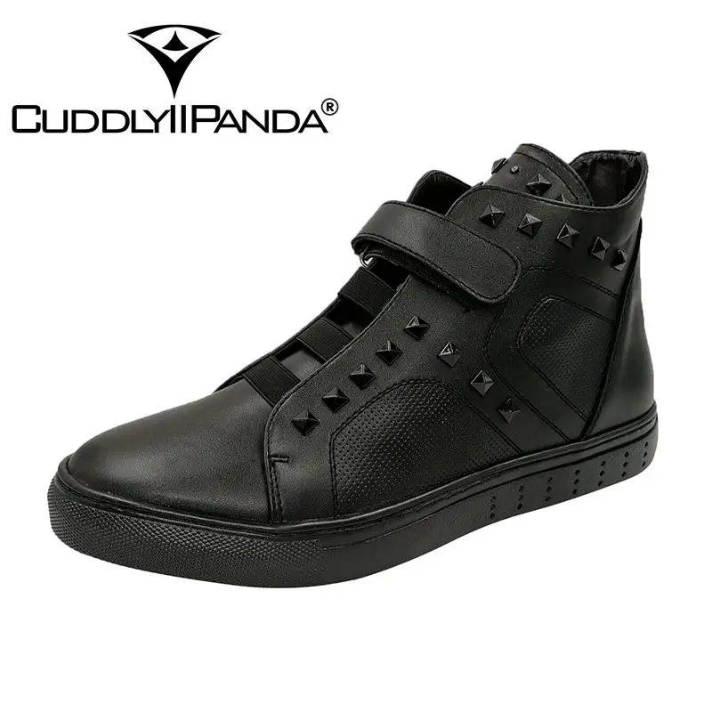 

CuddlyIIPanda Men Fashion Sneakers New Arrival Split Leather Men Winter Hook&Loop Rivets Casual Shoes Britsih Style Men Shoes