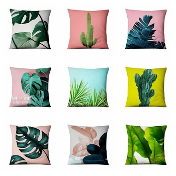 

Almofadas Decorativas Para Sofa Throw Pillow Colored Tropical Plant Printed Pillowcase Home Decoration Pillow 45*45cm