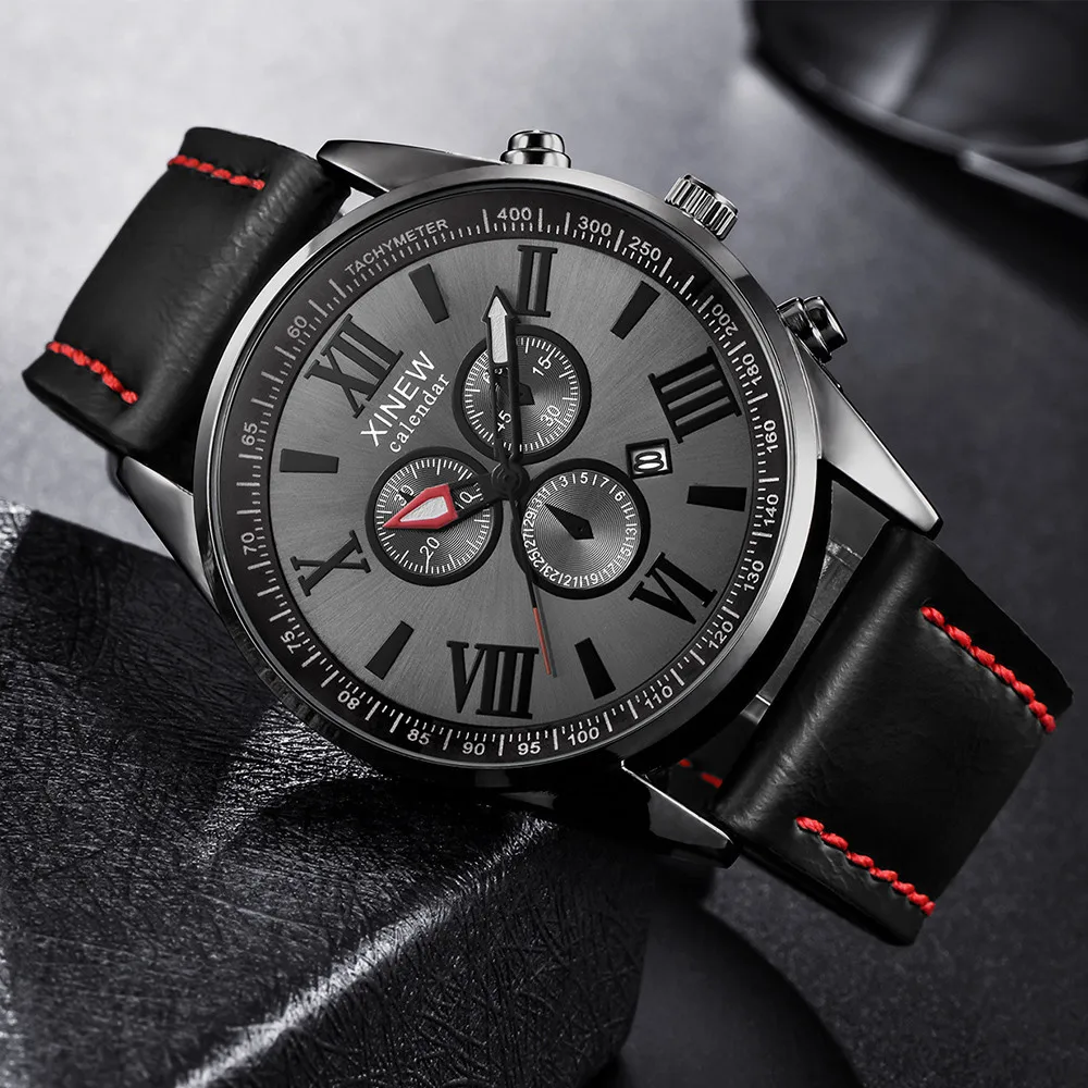 

Men's Watches Leather Band Sports Date Analog Alloy Military watch male quartz watch men day date relogio masculino