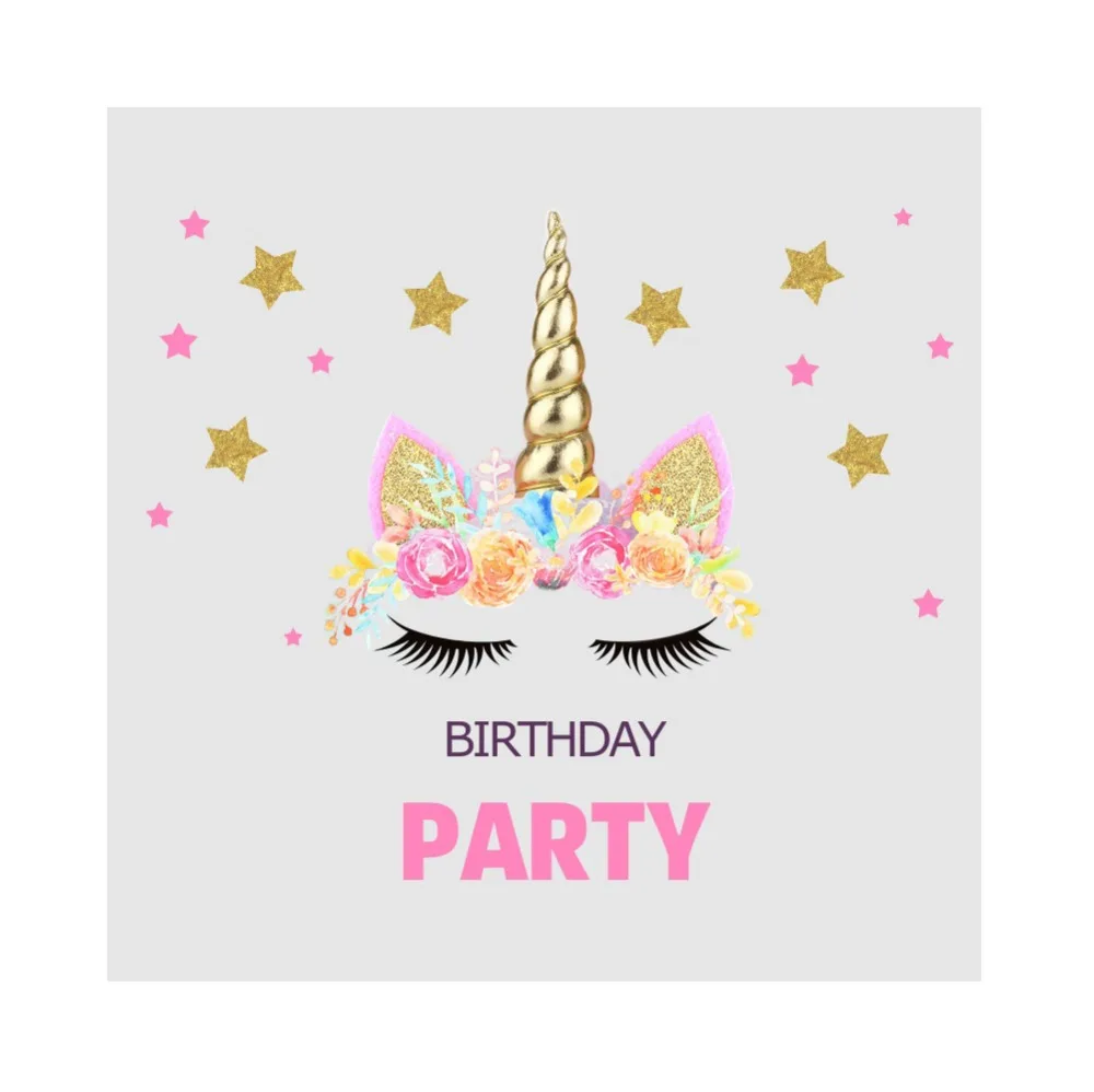 Laeacco Gold Unicorn Party Star Baby Birthday Poster Portrait Photographic Backgrounds Photo Backdrop Photocall Photo Studio