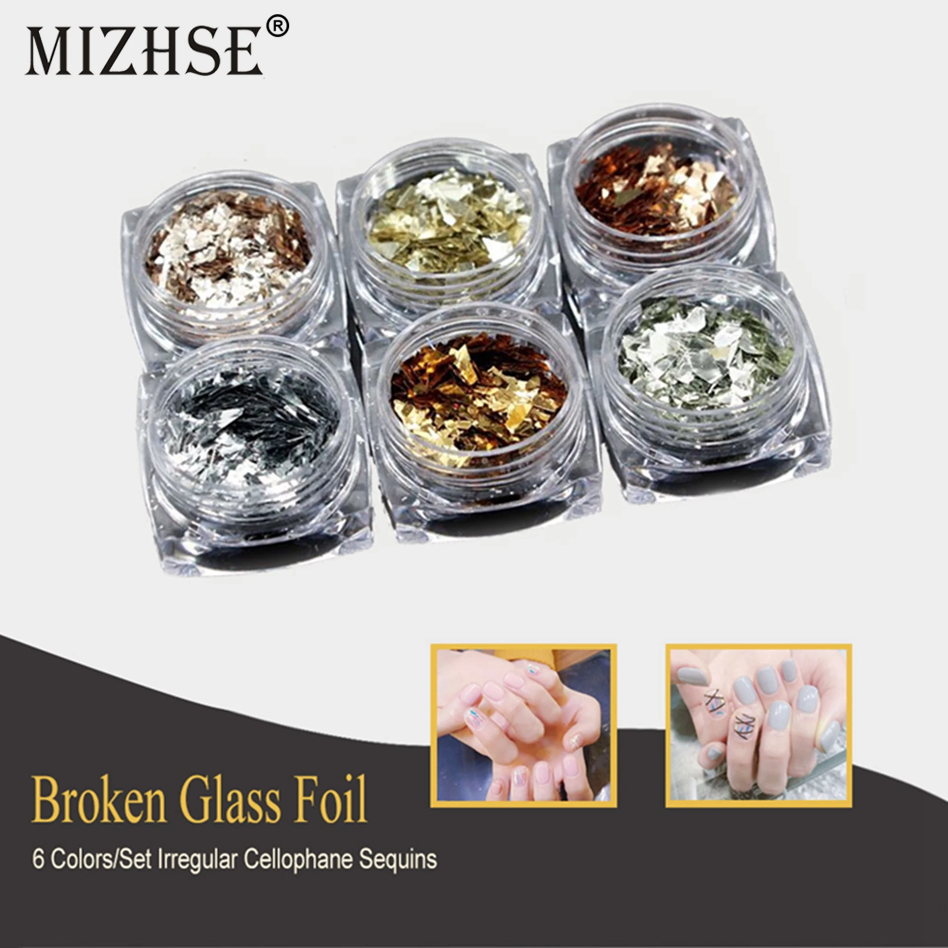MIZHSE 6 коробок сломанная стеклянная Фольга 3D украшение для ногтевого дизайна