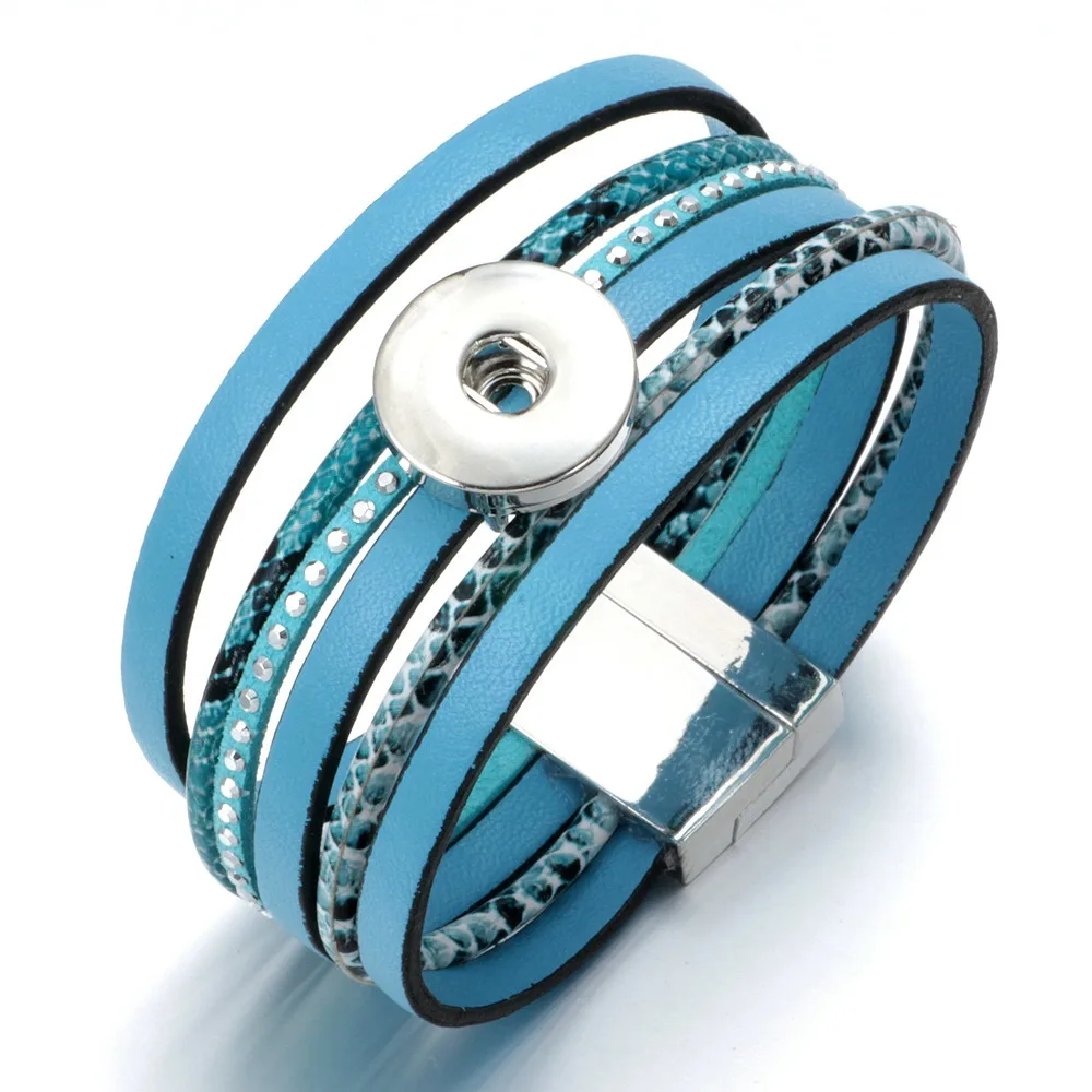 SZ0453d Blue Color buckle Leather Snaps Bracelet&Bangle DIY Snap Jewelry Fit 18mm Snap
