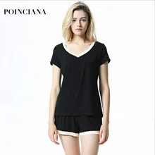 Пижамы для девочек летние весенние женские пижамы женские хлопковые пижамы Модальная женская ночная одежда топы с шортами розовый черный