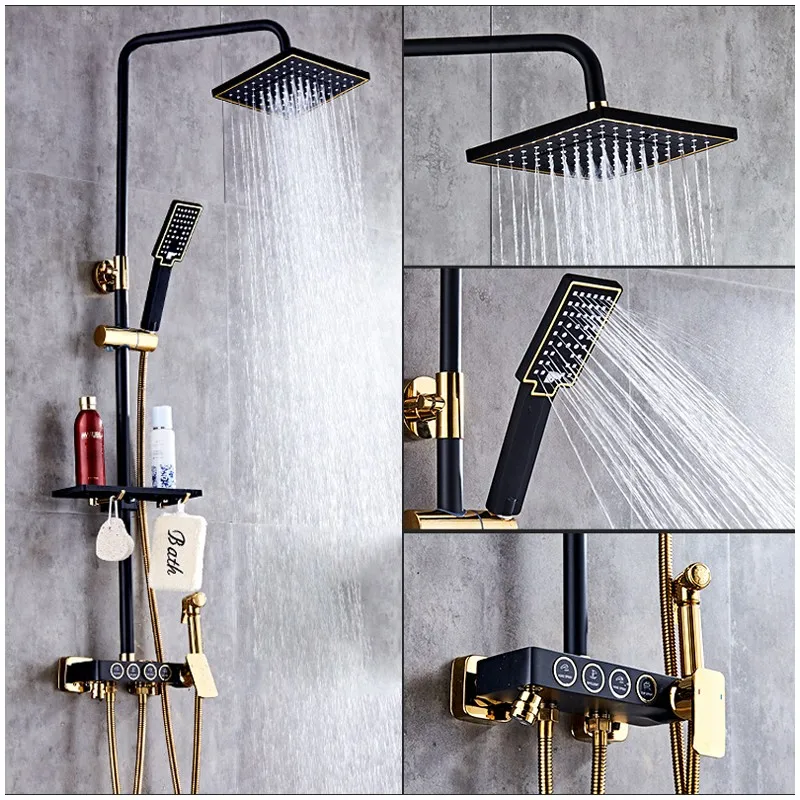 Shower Faucet Brass Black Wall Mounted Bathtub Faucet Rain Shower