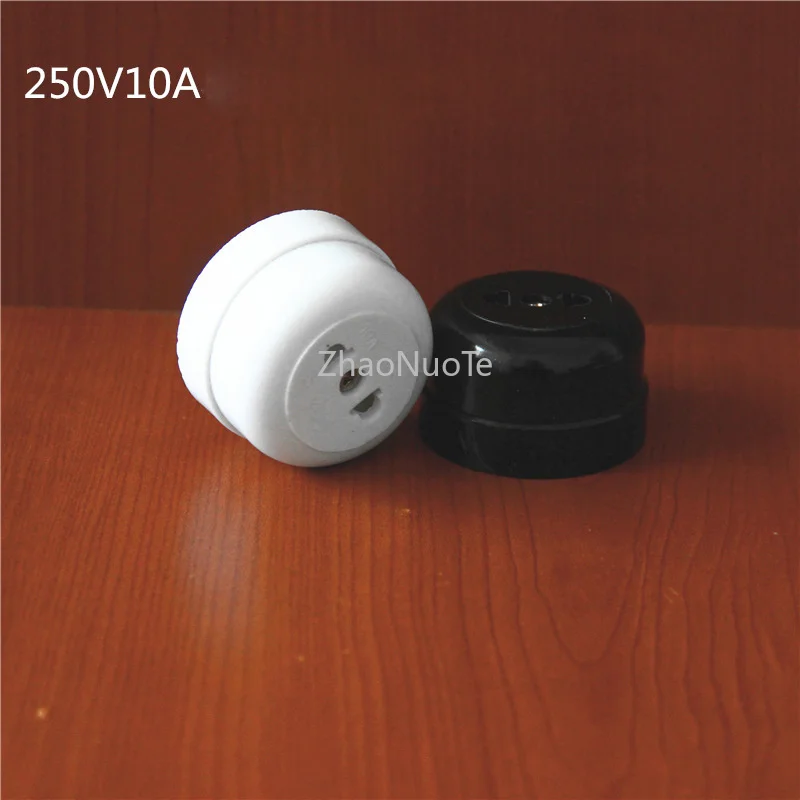 

5pcs Old Style Retro Wall Outlet Power Socket Two-hole Round Mounted Small Single-phase Black and White Bakelite 10A250V