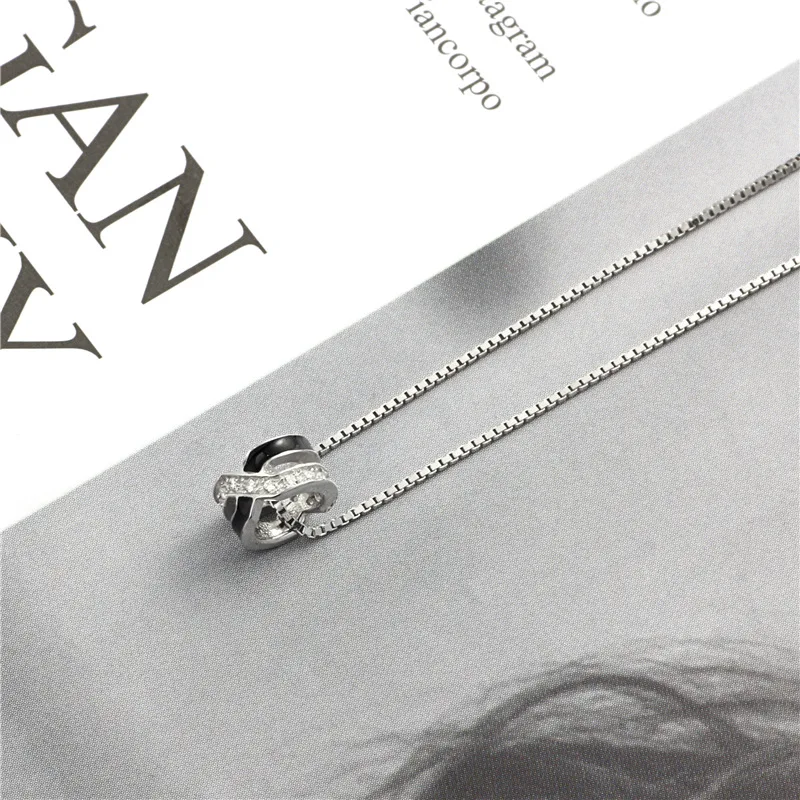black drop glaze circle zircon necklace woman 100% 925 Sterling silver nacklace Jewellery Clavicle chain pendant charms gift