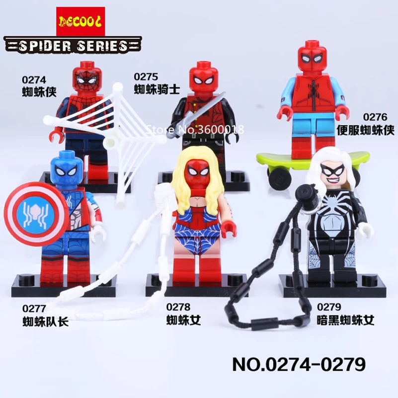 

Decool 0274-0279 Spider Man Action Figures Building Bricks Block Toys 6pcs/lot with weapons Children's gift