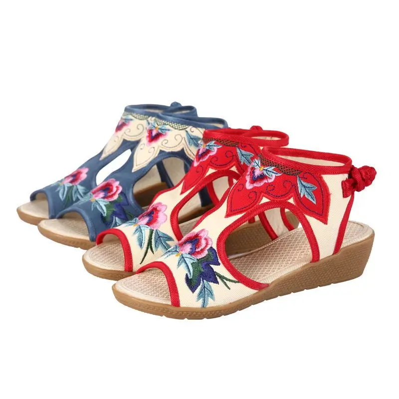 6489 Optical women's shoes sandals wedgesretro national wind embroidery wholesale