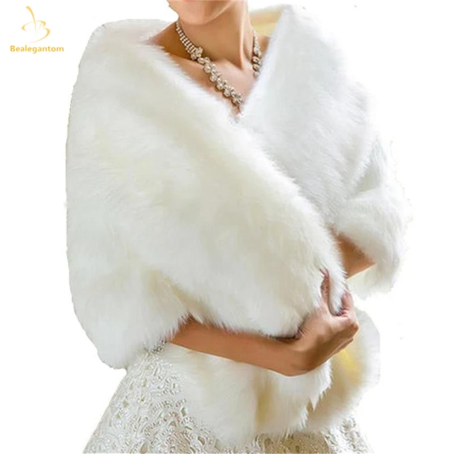 Disc Bealegantom Elegant White Ivory 2018 Bolero Warm Bridal Cape Winter Fur Women Jacket Bridal Cloaks Party Wedding Coat QA1250