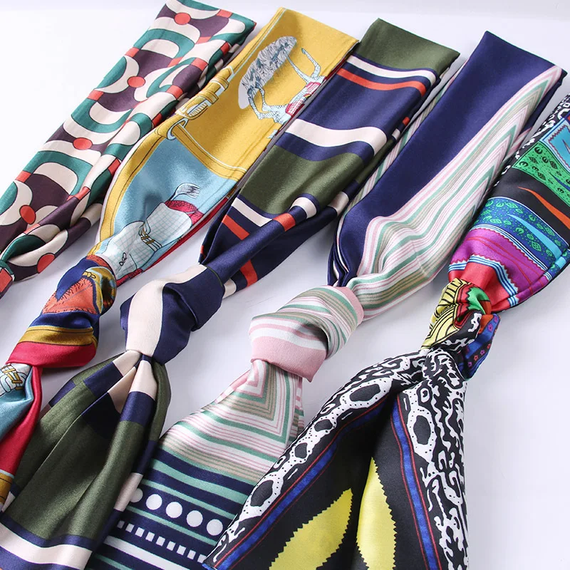 Women Silk Scarf Head Scarves Female Foulard Satin Hijab Handle Bags Scarfs Small Ribbon Hair Band Headband Scarves & Wraps A99