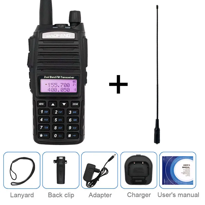 Baofeng UV-82 портативная рация 10 км Двухдиапазонная VHF UHF двухсторонняя Ham CB радиостанция Любительская PTT HF радиоприемопередатчик SDR скремблер - Цвет: Add antenna