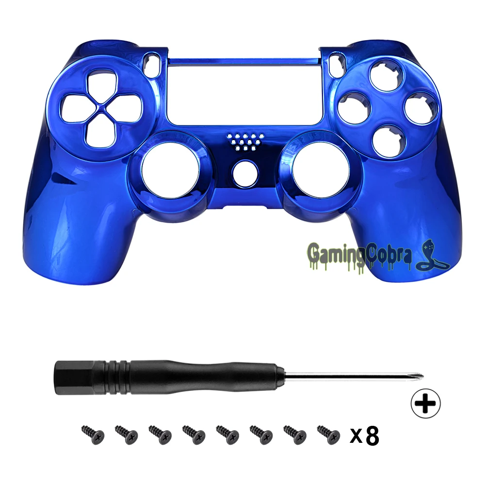 

Chrome Blue Front Shell Case Faceplate Repair for PS4 Controller JDM-010 JDM-020