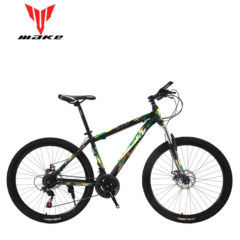 Mountain Bike MAKE 26" 21 Speed Disc Brakes Steel Frame Khaki Color - Цвет: green