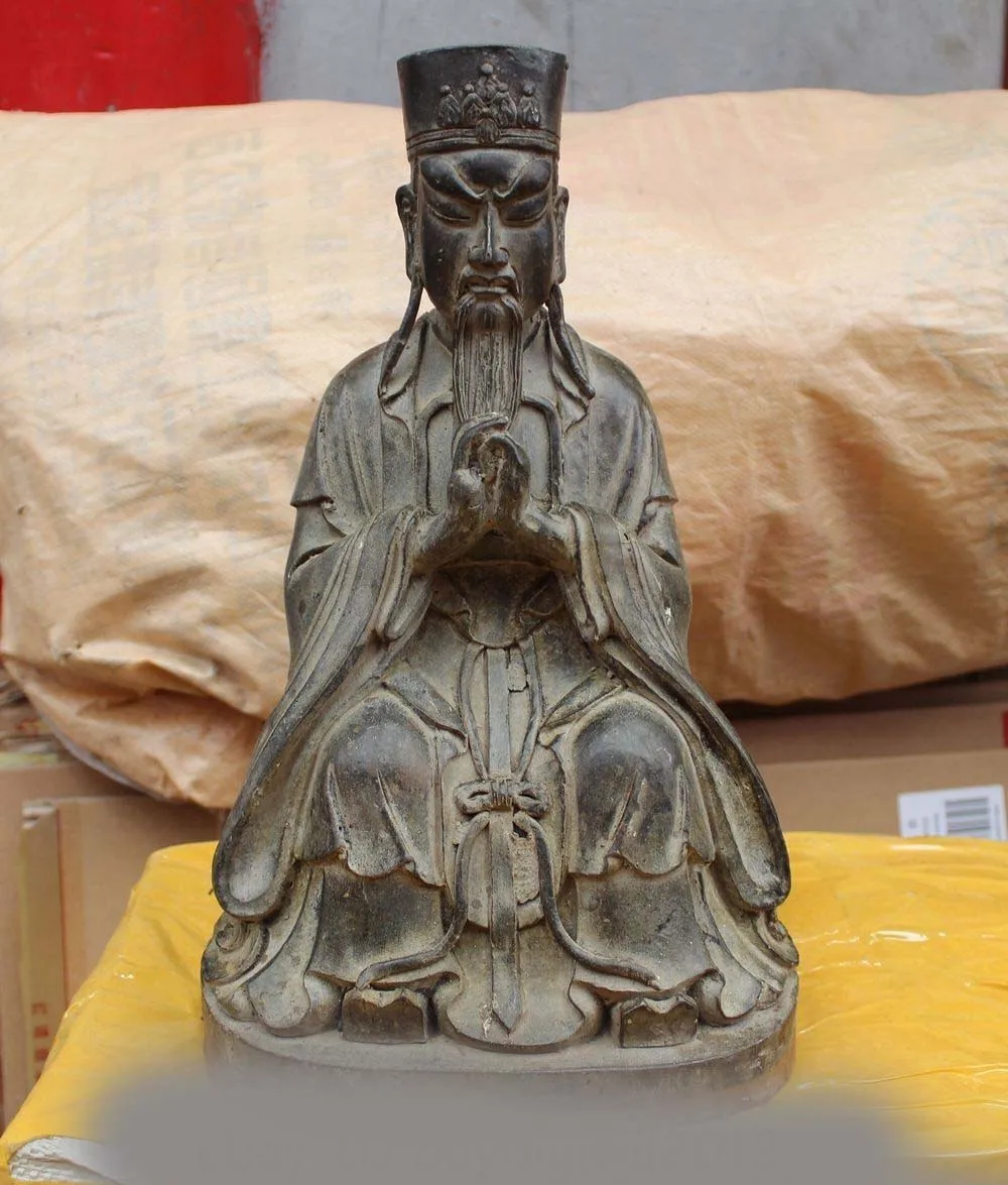 

15" China Taoism Deity Old Bronze Dragon God of Heaven Jade emperor Ruyi Statue DSD66