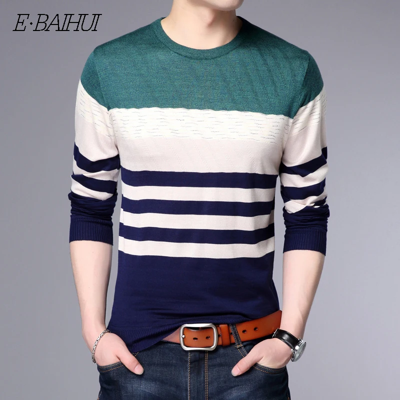 

E-BAIHUI O-Neck Pullover sweaters Men Brand Clothing 2019 Autumn Winter Cashmere Wool Sweater Men Casual Striped Pull Men CA602