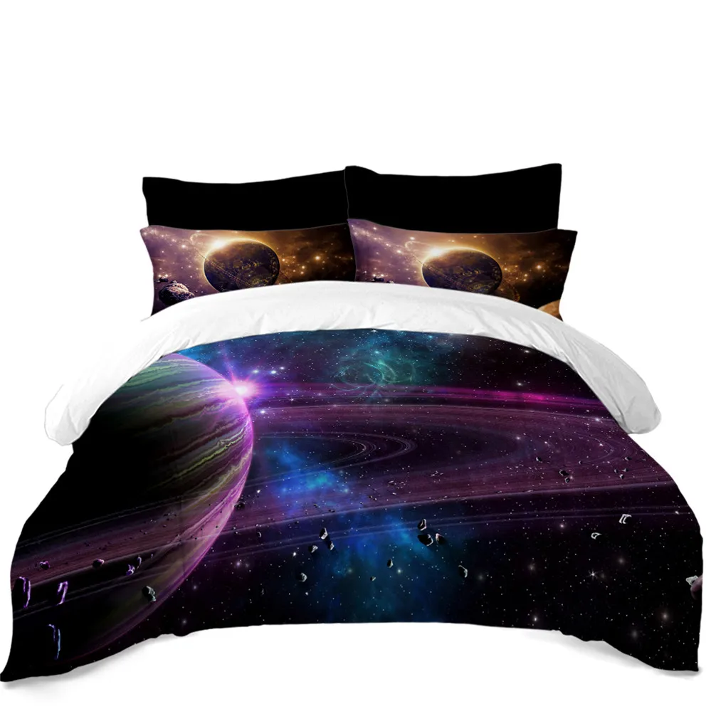 3D Galaxy Комплект постельного белья с красочным принтом в виде планеты, пододеяльник, набор, космическое постельное белье со звездами, постельное белье, наволочка, 3 шт. D35