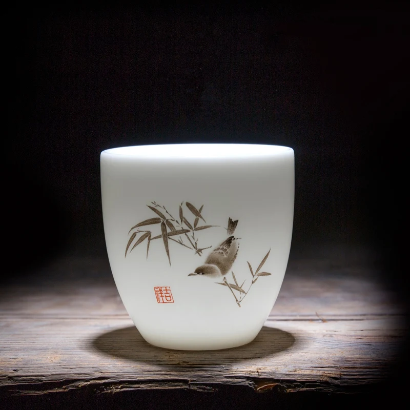 100 мл мастер чашка из нефрита и фарфора чайная чашка Птица узор окрашенная керамическая чашка для китайского