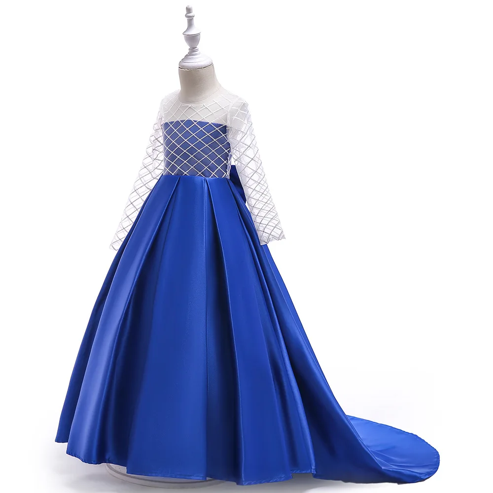 

Dress For Girls Wedding Party Cloths Lace Bow Elegant Princess Pageant Formal Gown for Children 3-12 Years Teenagers Clothes