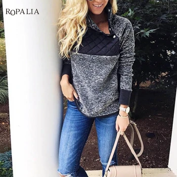 

ROPALIA Women Fleece Sweatshirt High Neck Long Sleeve Warm Ladies Pullover Female Casual Loose Tops