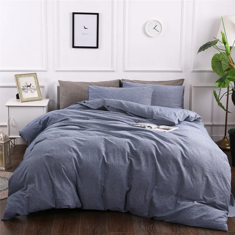 

Brief Style Bedding Set King Size Linen Fabric Solid Duvet Cover Pillowcase 3pcs Sets Soft and Comfortable Luxury Home Beddings