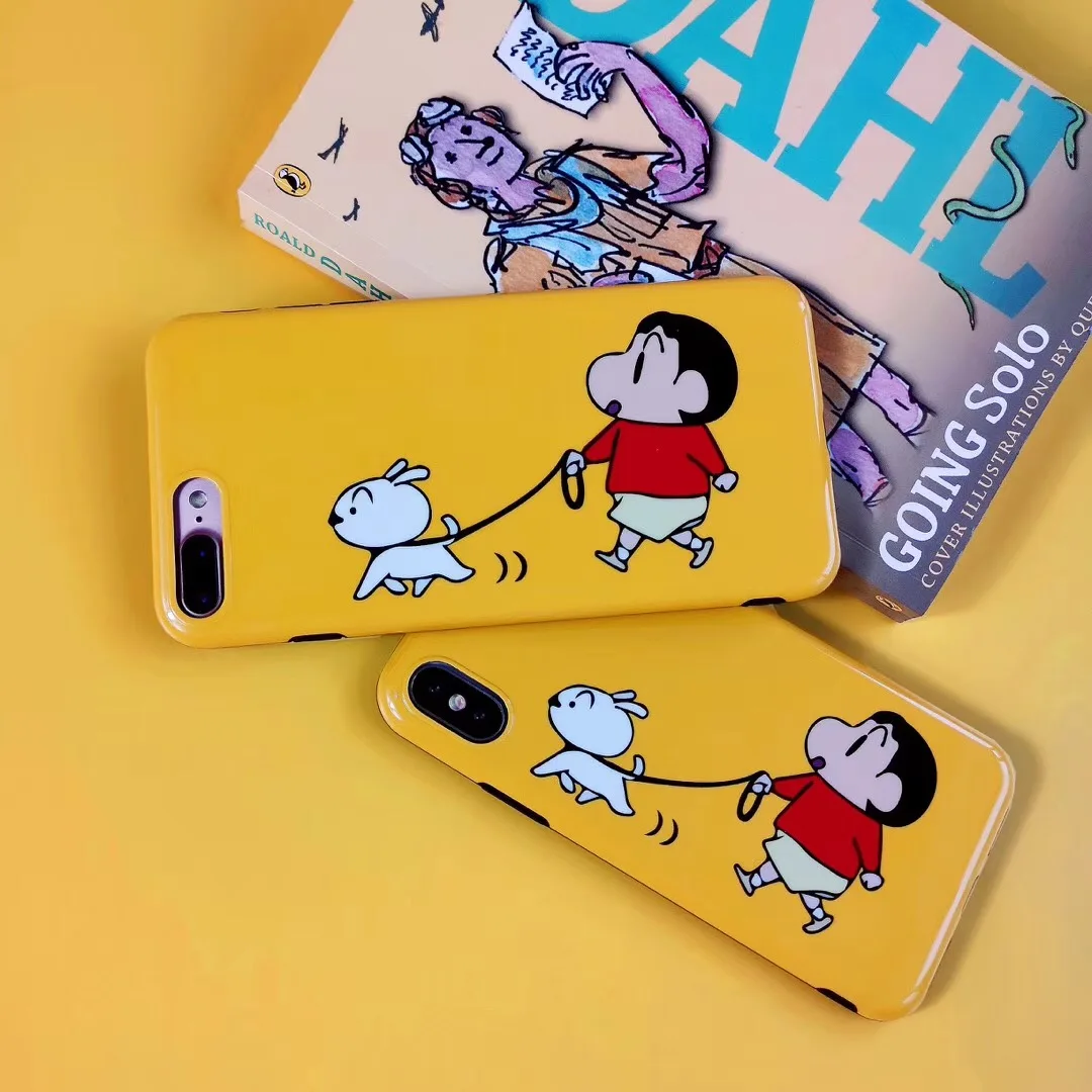 

Cute funny Crayon Shinchan cartoon dog phone case for iPhone 6 6splus 7 8plus X silicone soft gloss back cover shell cases Coque