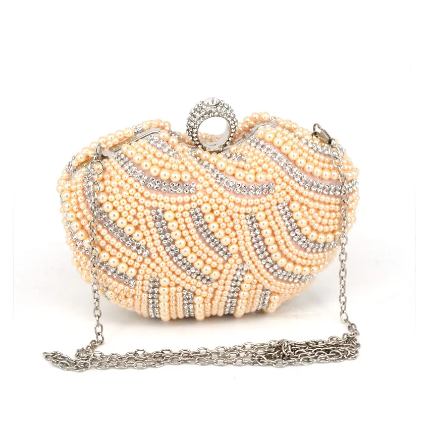 New arrival heart shaped women evening bags beaded small purse day